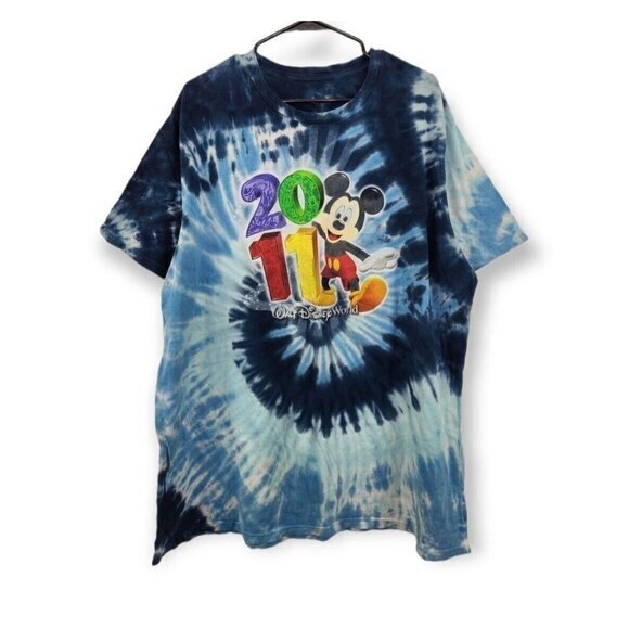 Walt Disney 2011 Tie Dye‎ Mickey Mouse T Shirt Short Sleeve Mens 2XL - Picture 1 of 4